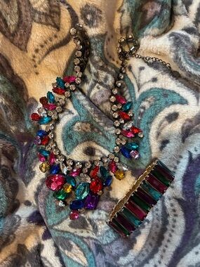 Bold Multicolor Crystal Statement Necklace and Bracelet Set - Unbranded